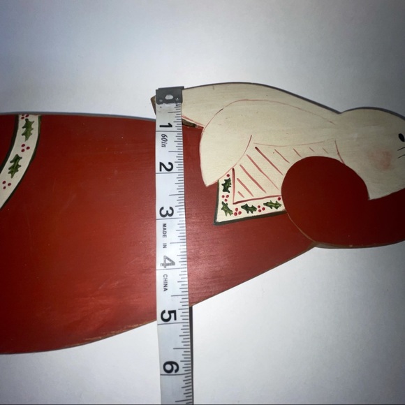 Primitive Wood Bunny Rabbit Wall Hanging Trumpet Merry Christmas Folk Art - Picture 6 of 10